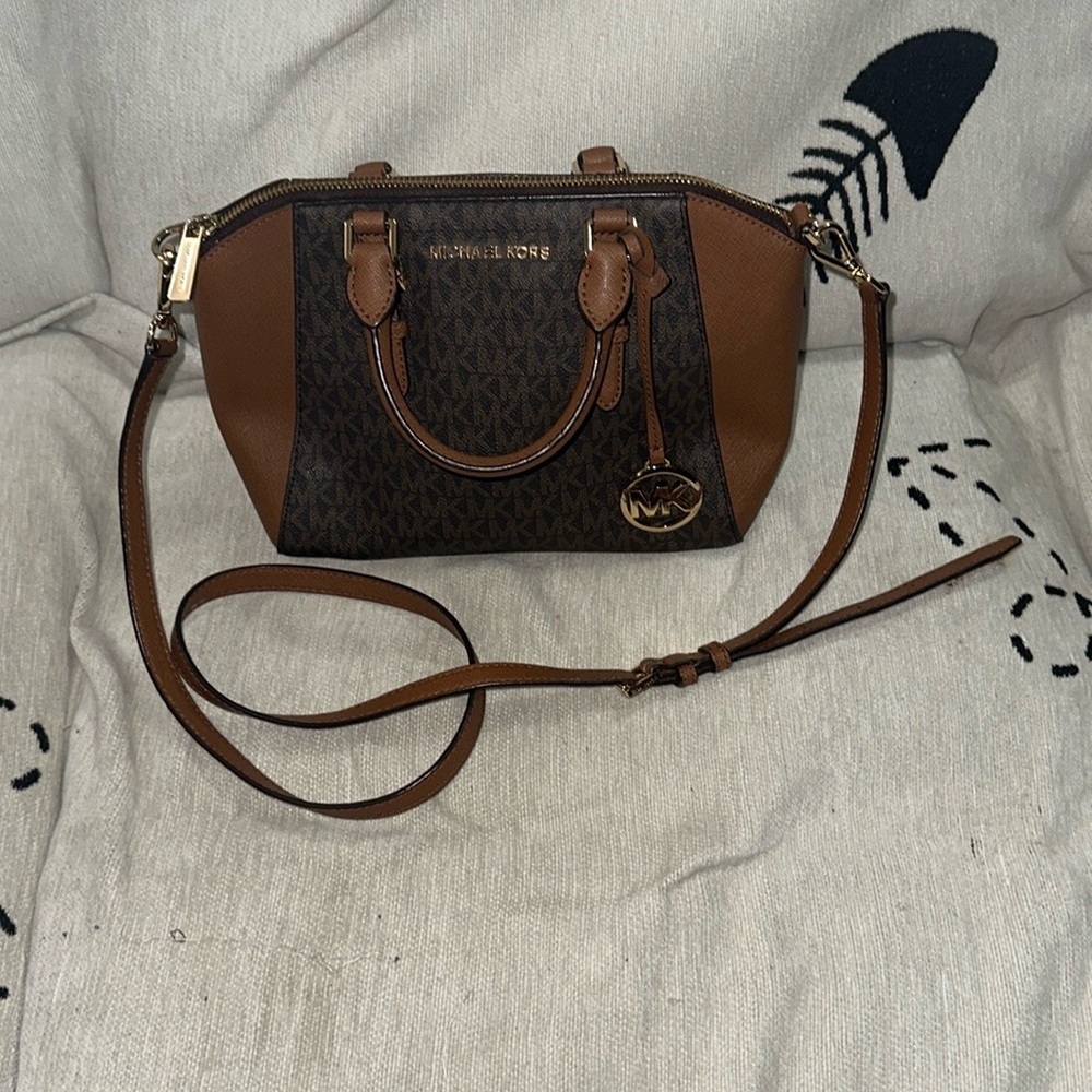 Michael Kors Brown gold and Black signature crossbody handbag